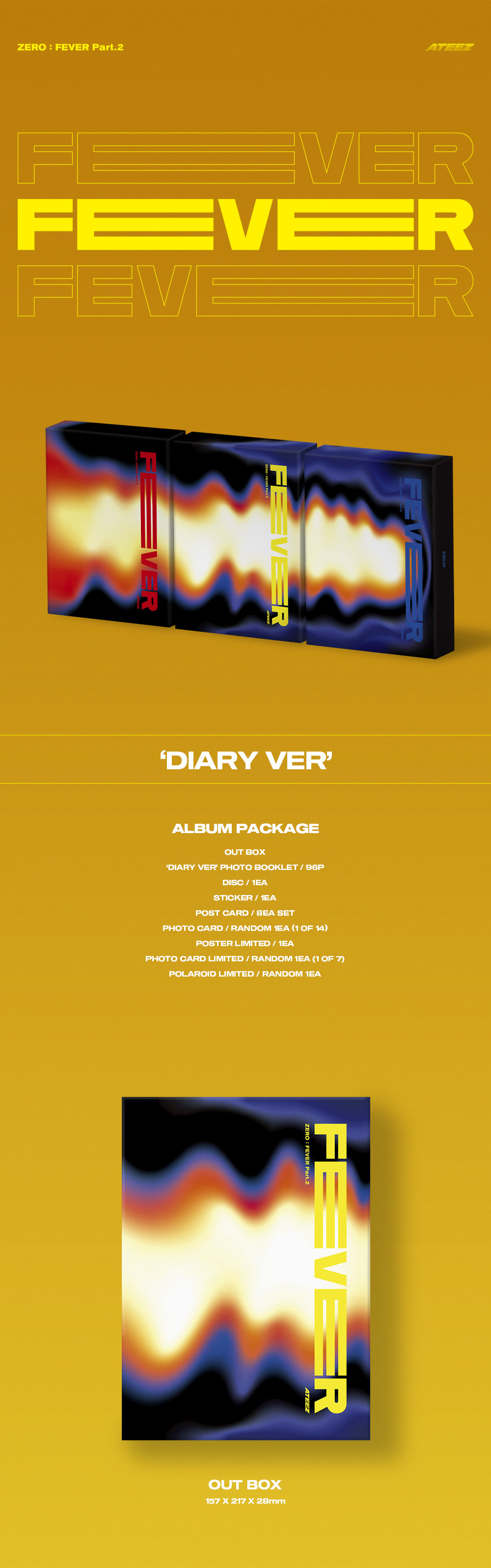 ZERO FEVER Part.1 Album+Folded Poster+Extra Photocards Set KQ Entertainment ATEEZ DIARY ver.