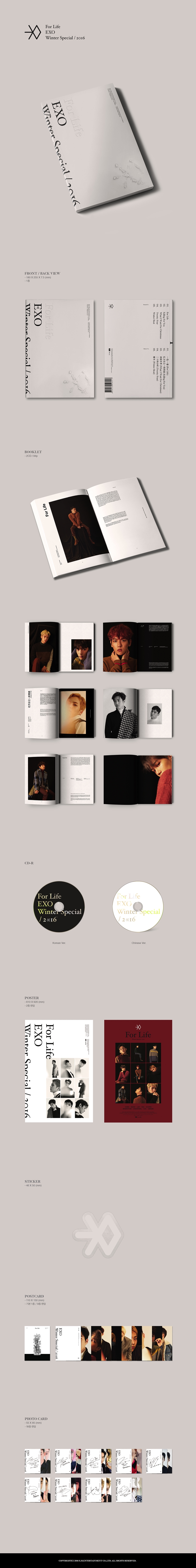 2CD+Photocard+Postcard+Poster+Gift,New EXO 2016 Winter Special Album FOR LIFE 