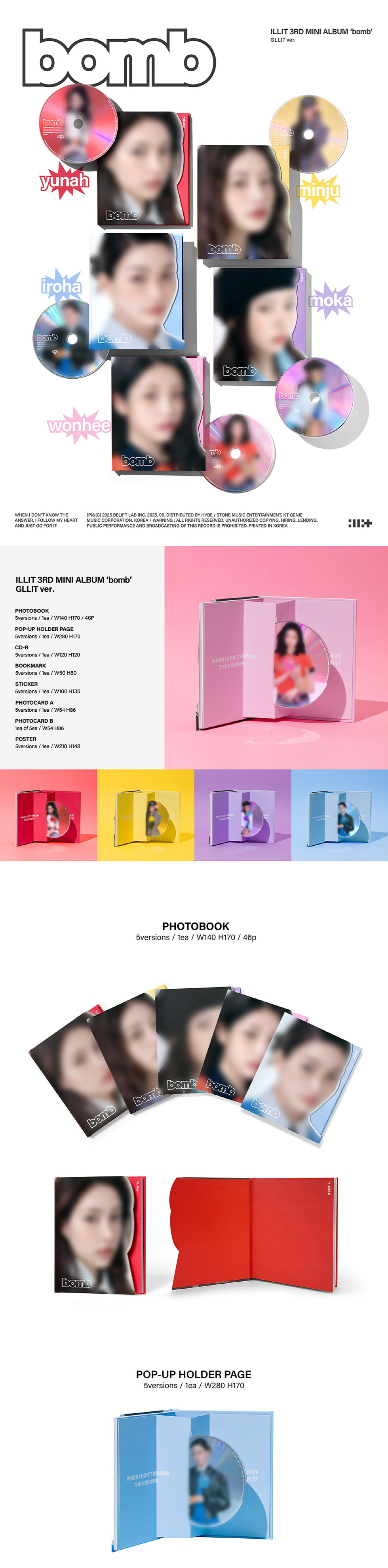 [Weverse Shop Gift][GLLIT][SET] ILLIT 3rd Mini Album - bomb (SET Ver.) 5CD