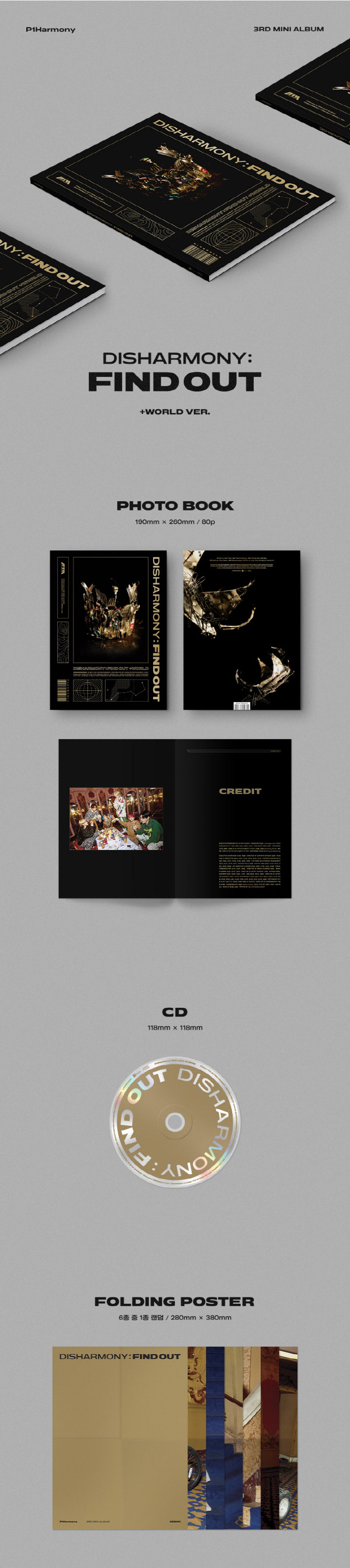 P1Harmony 3rd Mini Album [DISHARMONY : FIND OUT] CD+P.Book+P.Card+Folded  Poster