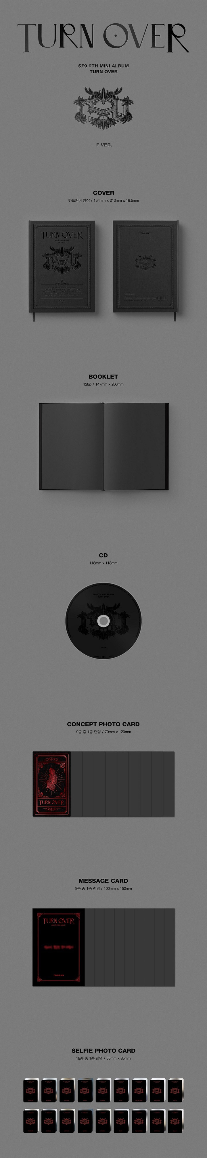 SF9 Turn Over 9th Mini Album Normal Ver 9 Cover CD+1p Poster+128p Booklet+1p Concept PhotoCard+1p Message Card+1p Selfie PhotoCard+Message PhotoCard Set+Tracking Kpop Sealed