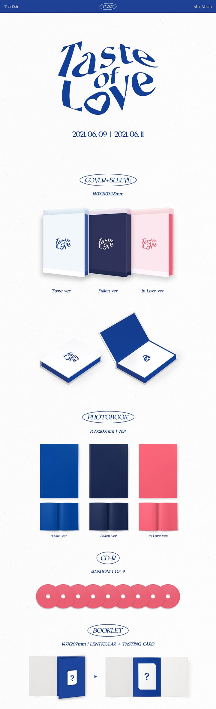 Set 3 Album 3 Folded Poster Taste Of Love TWICE 10th Mini Album Set Ver.